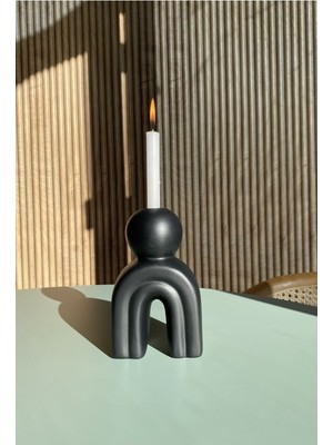 Seramik El Yapımı Mumluk | Tasarım | Siyah Renk | BOY:16 cm  EN:10 cm  |