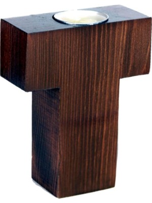 Dekoratif Ahşap Harf Mumluk T-Harfi