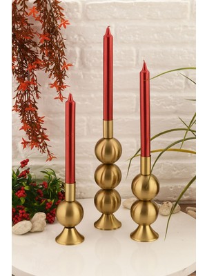 Elit 3'lü Şamdan Seti Eskitme Renk Dekoratif Metal Mumluk