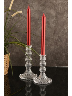 Teknotrust Mia 2'li Cam Şamdan Orta-Büyük Dekoratif Krıstal Görünümlü Mumluk Şamdan Seti