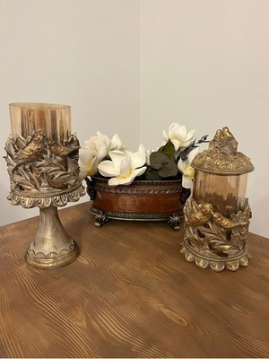 Klasik Hediyelik Kuşlu Ikili Şamdan