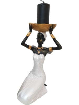 Teknotrust Ab Ev Dekorasyon Afrikalı Kadın Mumluk Kahve Yanı Sunumluk