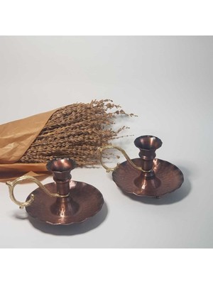 Teknotrust 2'li Set Bakır Şamdan Set Şamdan-Mumluk