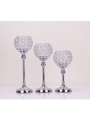 Ultra Lüks Kristal Taşlı Ayaklı Gold Şamdan 3'lü Set