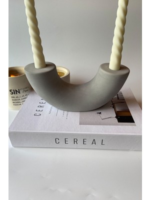 Yarım Ay Beton Şamdan Vazo Gri