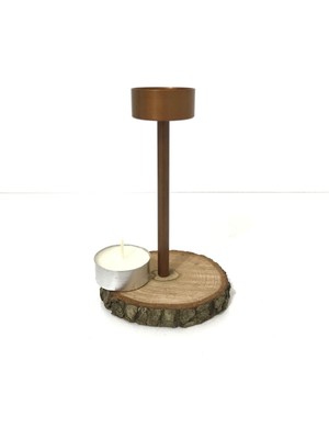 Ahşap Tabanlı Metal Şamdan & Mumluk