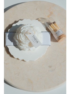 Teknotrust No 1 Set Şakayık Soya Mum-Yuvarlak Dekoratif Tabak ve Kibrit Seti