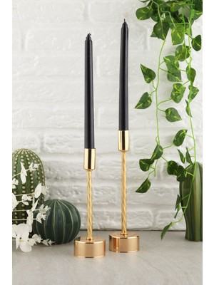 Yasemin 2'li Şamdan Gold Dekoratif Metal Mumluk Altın Kaplama Şamdan Seti