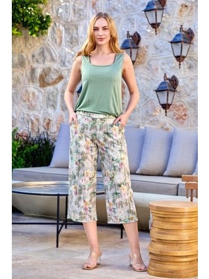 Cossy By Aqua 25577 Kadın Haki Kalın Askılı Pijama Kapri Takım