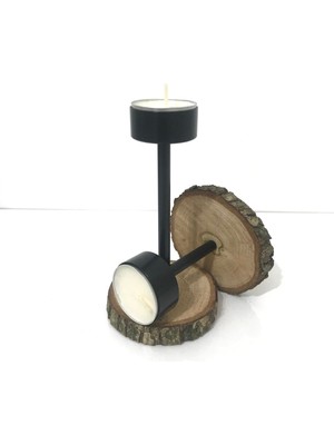 Teknotrust Ahşap Tabanlı Metal 2'li Şamdan & Mumluk