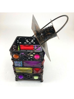 Renkli Taşlı Kandil Mumluk Eskitme Özel Tasarım