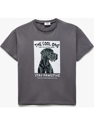 Koton Köpek Baskılı Kısa Kollu Bisiklet Yaka Pamuklu Tişört