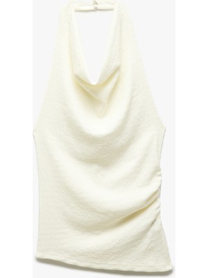 Koton Degaje Yaka Asimetrik Slim Fit Drapeli Kolsuz Bluz