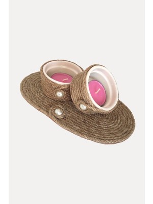 Teknotrust Suplalı , Hasır Jüt Ip & Inci Boncuklu 2'li Mumluk Seti