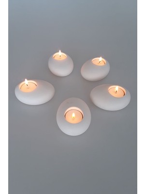 Taş Görünümlü Beton Mumluk 5 Li Set Beyaz