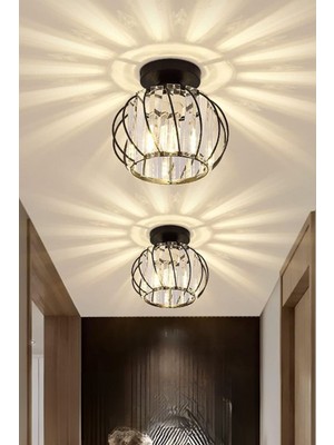 Teknotrust Bella Luce Model Siyah Renk Metal Kristal Taşlı Salon Mutfak Yatak Oturma Odası Plafonyer Avize