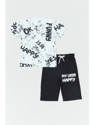 Yazı Baskılı Erkek Çocuk Şortlu Takım