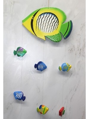 Büro Ev Ofis Dekoru Için Ahşap Yapım Balıklı Rüzgar Çanı