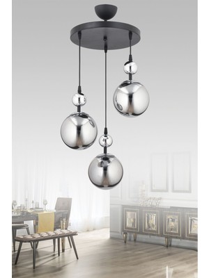 Teknotrust Nisan 3 Lü Modern (Füme Camlı) Salon Mutfak Hol Yatak Odası Avize