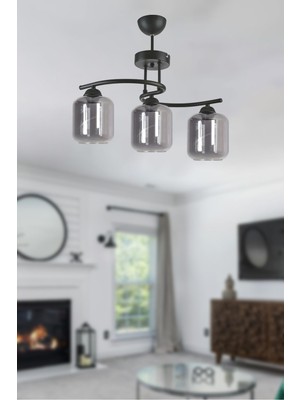 Fuji Modern Dekoratif Salon - Mutfak - Yatak Odası Siyah Renk Camlı 3 Lü Avize