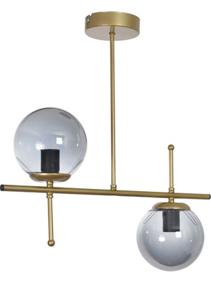 Feris Modern Tasarım Salon Mutfak Yatak Odası Eskitme Renk Füme Camlı 2 Li Avize