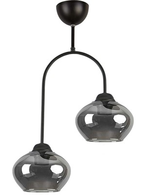 Teknotrust Luna Özel Tasarım Salon - Mutfak - Yatak Odası Siyah Renk Füme Camlı 2 Li Avize