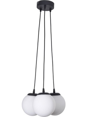 Teknotrust Zaragoza Modern Tasarım Salon Mutfak Yatak Odası Siyah Renk Beyaz Camlı 3 Lü Avize