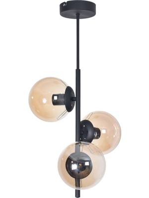 Teknotrust Sarmaşık Modern Tasarım Salon Mutfak Yatak Odası Siyah Renk Bal Camlı 3 Lü Avize