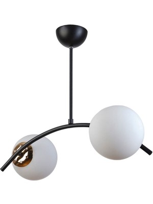 Teknotrust Ella Modern Tasarım Salon Mutfak Yatak Odası Siyah Renk Beyaz Camlı 2 Li Avize