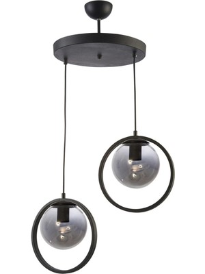 Nina Modern Salon - Mutfak - Yatak Odası Metal Halkalı Kapalı Camlı Ikili Avize