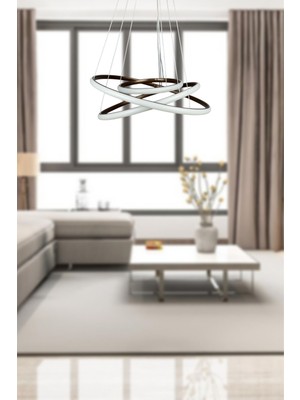 Teknotrust Rings Modern Tasarım Kahverengi - Yatak Odası - Salon - Çocuk Odası - Mutfak Beyaz LED 3 Lü Avize