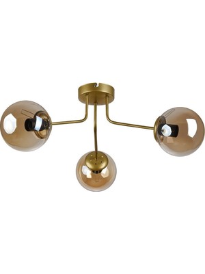 Teknotrust Flora Modern Tasarım Salon Mutfak Yatak Odası Eskitme Renk Bal Camlı 3 Lü Avize