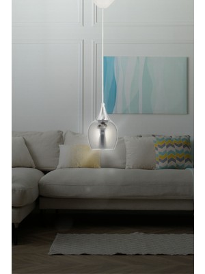 Damlam Tekli Modern Gümüş - Füme Camlı Sarkıt Avize - Yatak Odası - Salon - Mutfak - Hol - Ofis