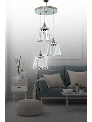 Teknotrust Piramit 3'lü Modern Kristal Camlı Sarkıt Avize - Yatak Odası - Salon - Mutfak - Hol - Ofis