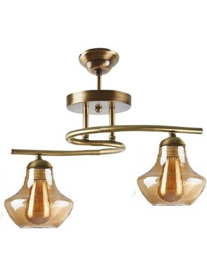 Fuji Eskitme Renk Bal Camlı Salon - Mutfak - Yatak Odası 2 Li Avize