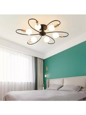 Teknotrust Mars 6 Lı Spor Modern Gold Detaylı Salon,mutfak-Yatak Odası-Siyah Tavan Plofonyer Avize(Ampulsüz)