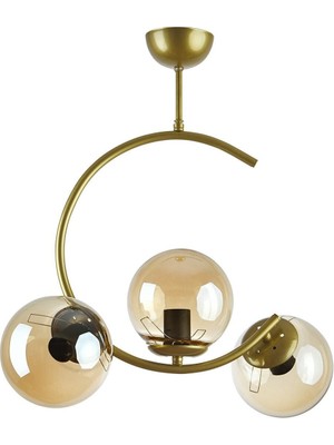 Julia Özel Tasarım Salon - Mutfak - Yatak Odası Gold Eskitme Renk Bal Camlı 3 Lü Avize