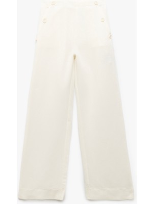 Koton Düğme Detaylı Cepli Viskon Karışımlı Geniş Paça Pantolon