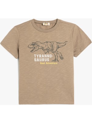 Koton Dinozor Baskılı Bisiklet Yaka Kısa Kollu Pamuklu Tişört