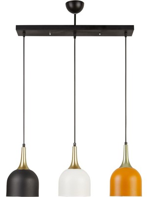 Teknotrust Reina Modern Tasarım Beyaz - Siyah - Turuncu Renk Salon-Mutfak-Yatak Odası-Cafe - 3 Lü Sıralı Avize