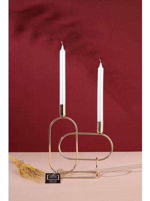 Ikili Gold Dekoratif Mumluk Şamdan Hediyelik Dekorasyon Metal Paslanmaz Dolu Demir 28  cm  Mahzen