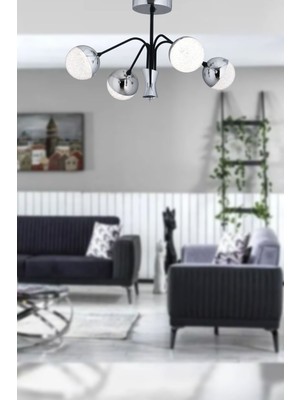 Piena 3 Renk Işık Veren Ledli 4 Lü Modern Krom Siyah Salon Yatak Odası Genç Odası Avizesi