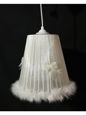 Teknotrust Krem Peluş Tüylü Fiyonklu Kız Çocuk Odası Yatak Odası Avizesi