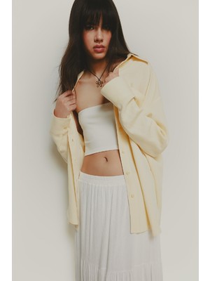 DeFacto Oversize Geniş Kalıp Keten Karışımlı Uzun Kollu Gömlek E2208AX25SP