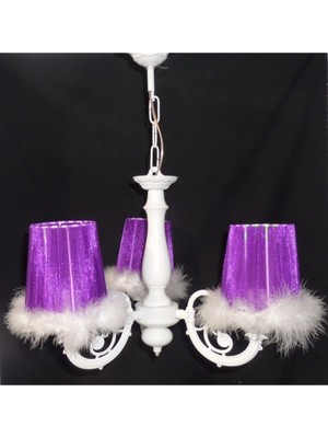 Teknotrust Üç Kollu Mor Beyaz Tüylü Yatak Odası Avize