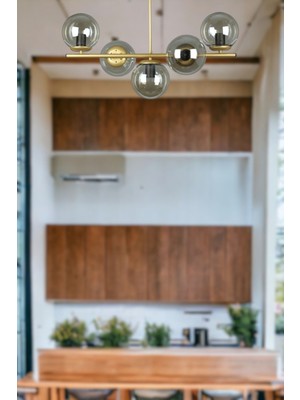 Teknotrust Neron Özel Tasarım Eskitme Renk Globe Bal Camlı Salon - Mutfak - Yatak Odası 5'li Avize