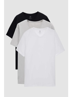 D'S Damat Ds Damat Slim Fit Siyah/gri/beyaz 3'lü Set V Yaka T-Shirt 4HC14ORTBN55M