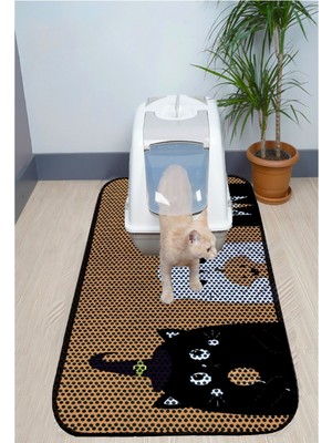 Xxl Büyük Boy Elekli Tuvalet Önü Desenli Kedi Kumu Paspası 60X120 cm