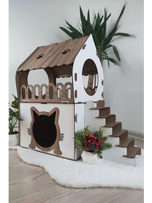Ecce Kedi Evi 2 Katlı Merdivenli MDF Yapı ile Konforlu Oyun Alanı Sunar
