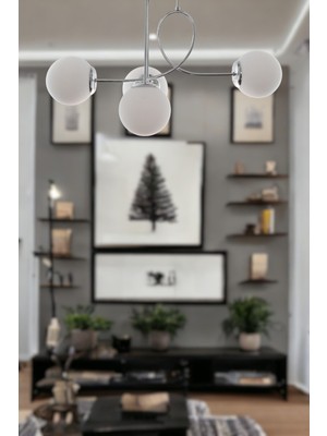 Teknotrust Jade Özel Tasarım Krom Renk Globe Beyaz Camlı Salon - Mutfak - Yatak Odası 4'lü Avize